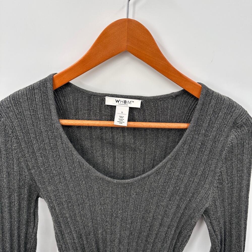 WHITE HOUSE BLACK MARKET Gray Metallic Scoop Neck Sweater // S - Picture 2 of 7